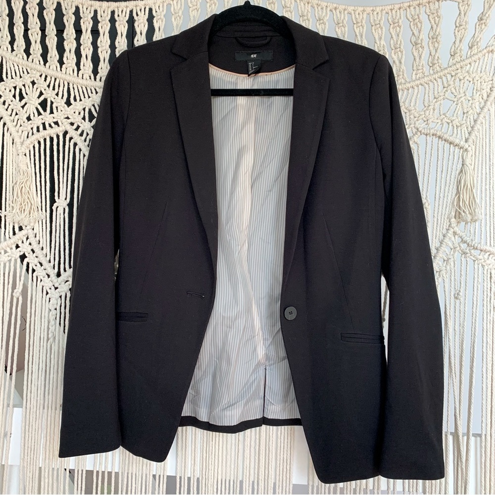 H&M Black Blazer with Striped Lining Size 4
